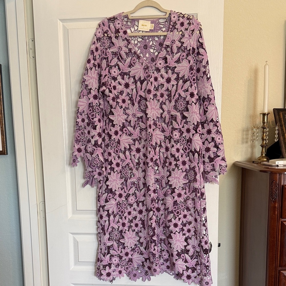 Maeve Purple Floral Long Lace Caftan